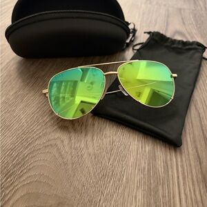 Diff Eyewear Scarlett Aviator Gold Sunglasses with Turquoise Mirror Lenses